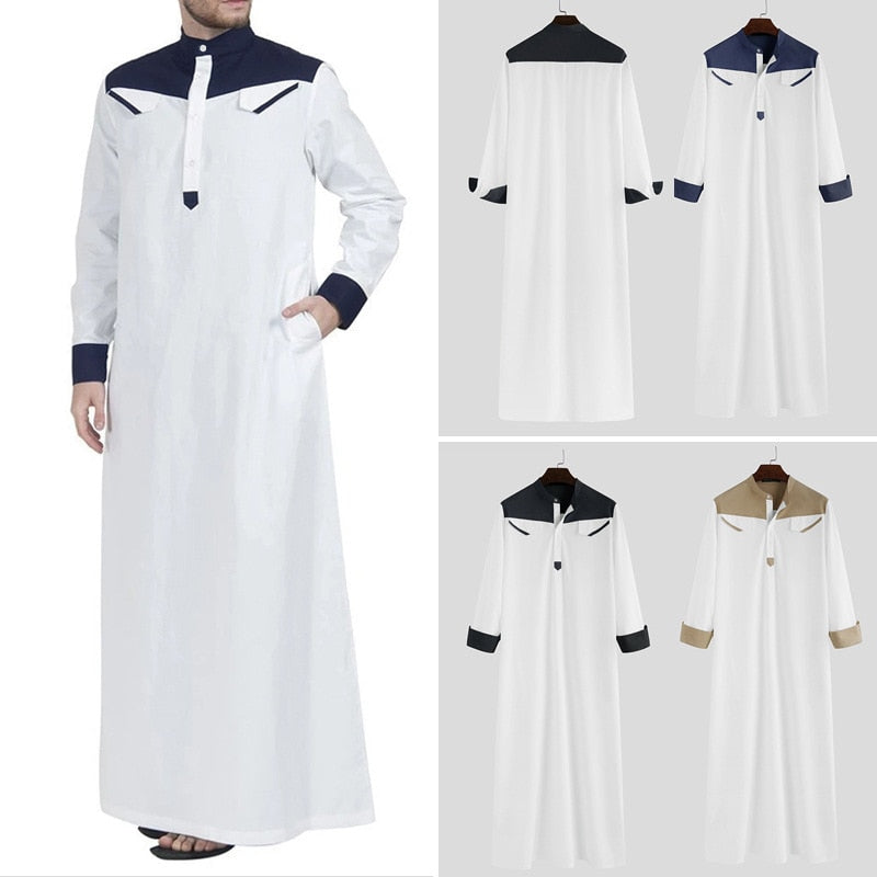 SPECIFICATIONSStyle: FashionOrigin: Mainland ChinaModel Number: RobesMaterial: PolyesterItem Type: Jubba ThobeDepartment Name: AdultCN: ZhejiangApplicable Season: FoMuslim Men Clothing Kaftan Robes Eid Thobe Kurta Arab Turkish Dress