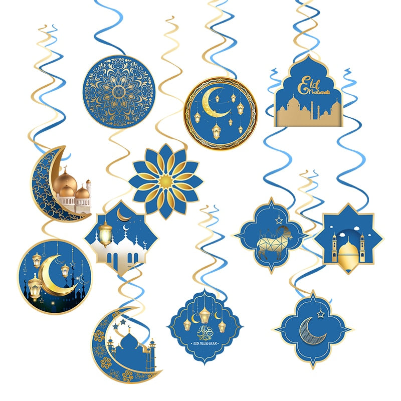 SPECIFICATIONSis_customized: NoPattern: ArchitecturePattern: LetterPattern: StarOrigin: Mainland ChinaOccasion: Eid al-FitrOccasion: PartyModel Number: newMaterial: Eid Al-fitr party Hanging Spiral Garland Eid Mubarak Swirls Pendant Islamic Muslim Festival Party Ramadan Kareem Decor